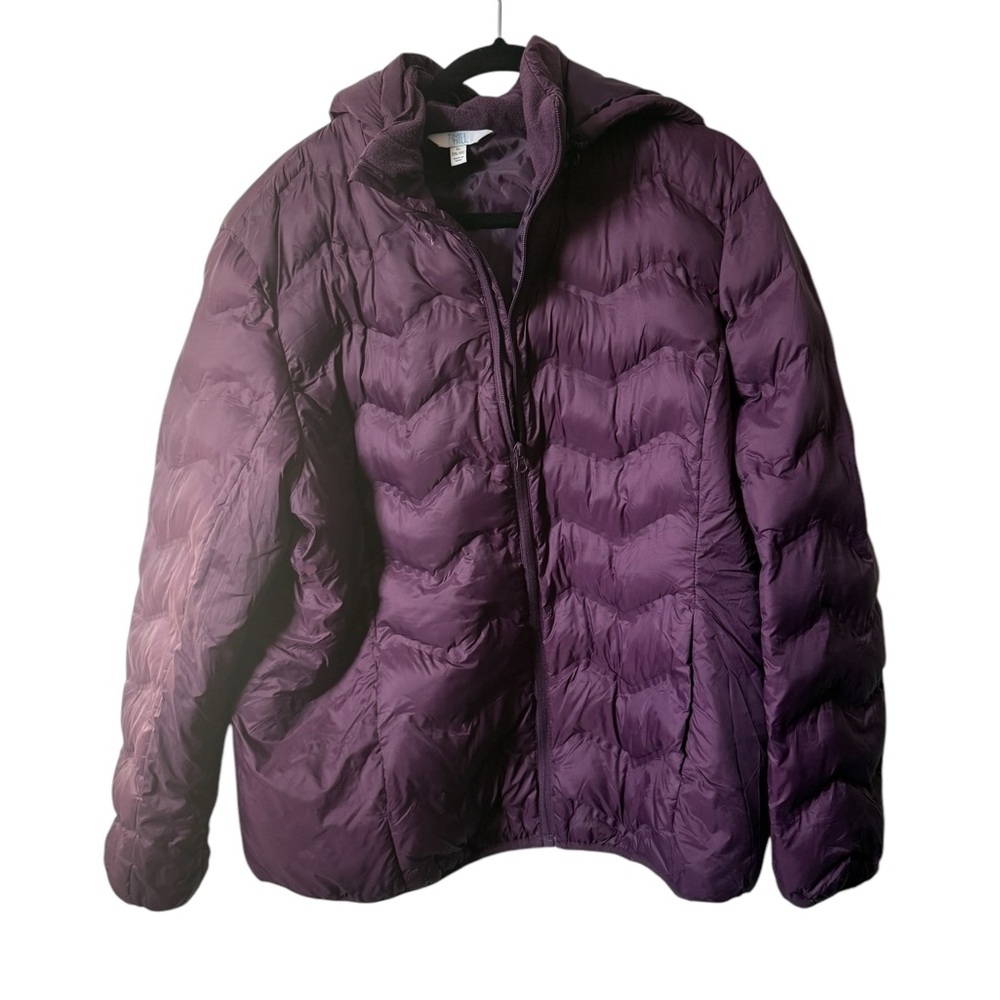 Time and Tru Purple Puffer hoodie Jacket with Quilted Design and High Collar